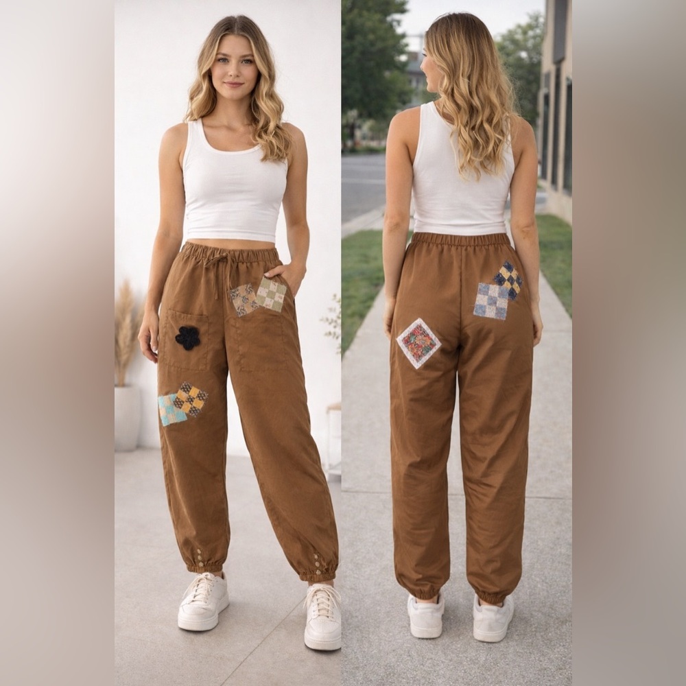 Upcycled joggers w/ patchwork details. - image 1